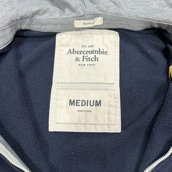 Vintage Y2K Abercrombie & Fitch Muscle Zip Up Navy Hoodie Men's Size Medium - Picture 9 of 9